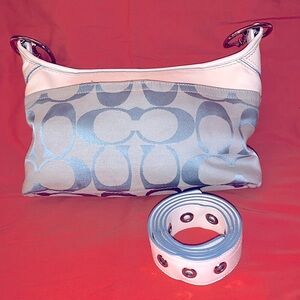 COPY - COACH Signature “C” Baby Blue Jacquard Canvas/Leather Shoulder Bag/Purse…